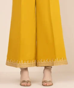 Discount Sapphire Cotton Satin Flared Pants Yellow