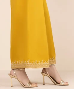 Discount Sapphire Cotton Satin Flared Pants Yellow