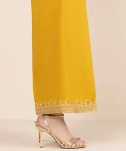 Discount Sapphire Cotton Satin Flared Pants Yellow