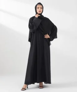 Hot Sapphire Embroidered Abaya Set Black