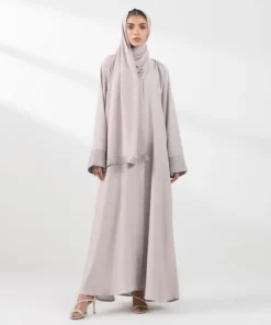 Hot Sapphire Embroidered Abaya Set Beige