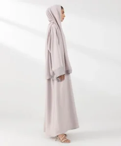 Hot Sapphire Embroidered Abaya Set Beige