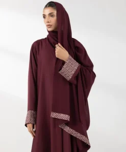 Hot Sapphire Embroidered Abaya Set Maroon