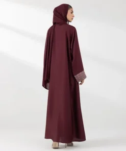 Hot Sapphire Embroidered Abaya Set Maroon