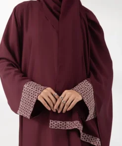 Hot Sapphire Embroidered Abaya Set Maroon