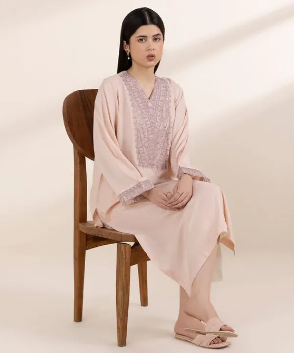 Hot Sapphire Embroidered Arabic Lawn Shirt
