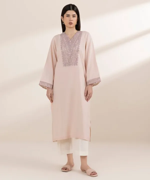 Hot Sapphire Embroidered Arabic Lawn Shirt