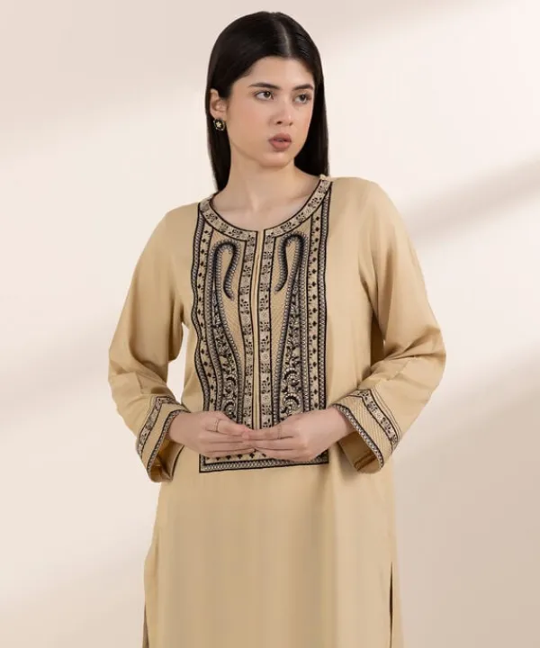 Fashion Sapphire Embroidered Arabic Lawn Shirt