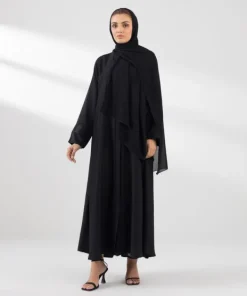 Outlet Sapphire Embroidered Button Through Abaya black