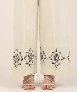 Hot Sapphire Embroidered Cambric Flared Pants Off White