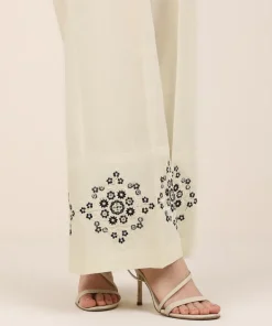 Hot Sapphire Embroidered Cambric Flared Pants Off White