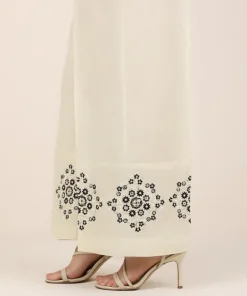 Hot Sapphire Embroidered Cambric Flared Pants Off White