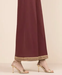 New Sapphire Embroidered Cambric Flared Pants Maroon
