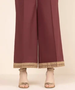 New Sapphire Embroidered Cambric Flared Pants Maroon