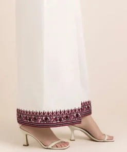 Outlet Sapphire Embroidered Cambric Flared Pants White