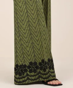 Discount Sapphire Embroidered Cambric Flared Pants Green