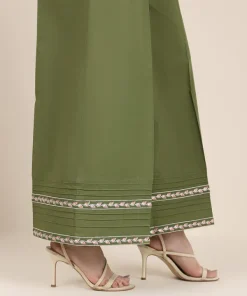 Best Sapphire Embroidered Cambric Flared Pants Green