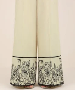 Hot Sapphire Embroidered Cambric Flared Pants Beige