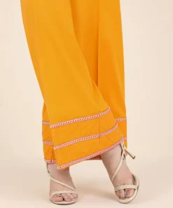 Fashion Sapphire Embroidered Cambric Flared Pants Yellow