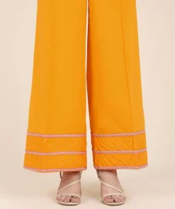 Fashion Sapphire Embroidered Cambric Flared Pants Yellow