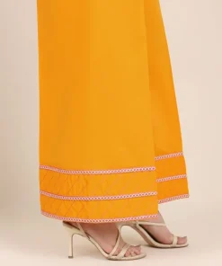 Fashion Sapphire Embroidered Cambric Flared Pants Yellow