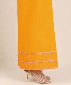 Fashion Sapphire Embroidered Cambric Flared Pants Yellow