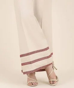 New Sapphire Embroidered Cambric Flared Pants Beige