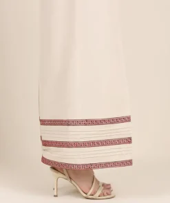 New Sapphire Embroidered Cambric Flared Pants Beige