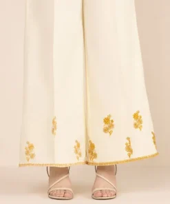 Hot Sapphire Embroidered Cambric Flared Pants Light Yellow