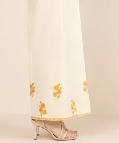 Hot Sapphire Embroidered Cambric Flared Pants Light Yellow