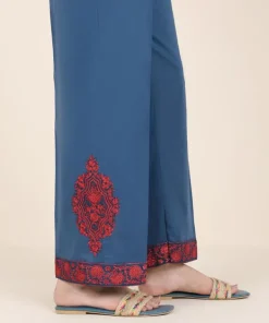 Hot Sapphire Embroidered Cambric Straight Pants Blue