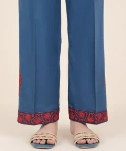 Hot Sapphire Embroidered Cambric Straight Pants Blue