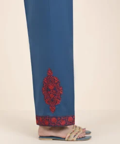 Hot Sapphire Embroidered Cambric Straight Pants Blue