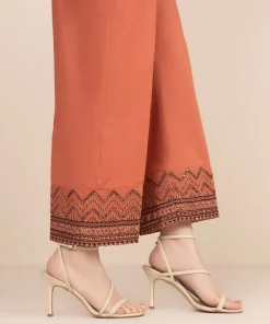 Clearance Sapphire Embroidered Cambric Straight Pants Peach
