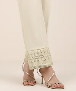 Sale Sapphire Embroidered Cambric Straight Pants Off White