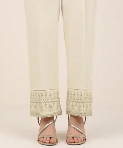 Sale Sapphire Embroidered Cambric Straight Pants Off White