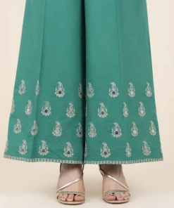 Discount Sapphire Embroidered Cotton Culottes Green