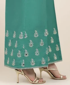 Discount Sapphire Embroidered Cotton Culottes Green