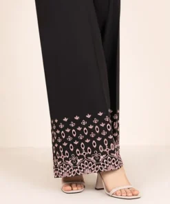 Fashion Sapphire Embroidered Cotton Culottes Black