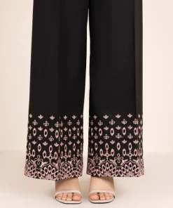 Fashion Sapphire Embroidered Cotton Culottes Black