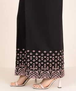 Fashion Sapphire Embroidered Cotton Culottes Black