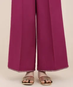Fashion Sapphire Embroidered Cotton Flared Pants Purple