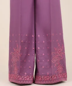 Fashion Sapphire Embroidered Cotton Flared Pants Purple