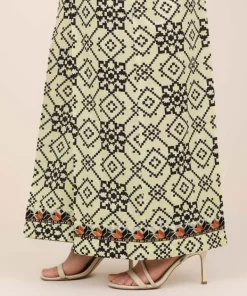 Hot Sapphire Embroidered Cotton Flared Pants Off White