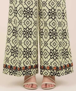 Hot Sapphire Embroidered Cotton Flared Pants Off White