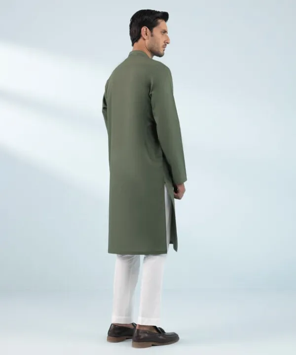 Online Sapphire Embroidered Cotton Kurta - Regular Fit Olive
