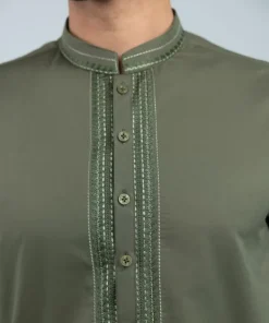 Online Sapphire Embroidered Cotton Kurta - Regular Fit Olive