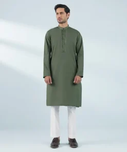 Best Sapphire Embroidered Cotton Kurta - Slim Fit Olive