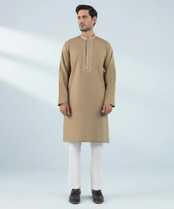 Discount Sapphire Embroidered Cotton Kurta - Regular Fit Brown