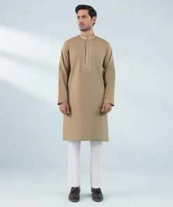 Sale Sapphire Embroidered Cotton Kurta - Slim Fit Brown